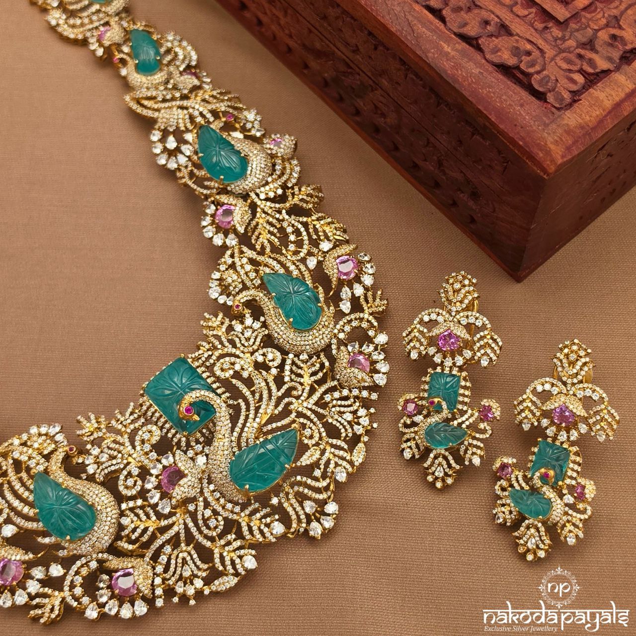 Peacock CZ Neckpiece With Earrings (Gn10045)