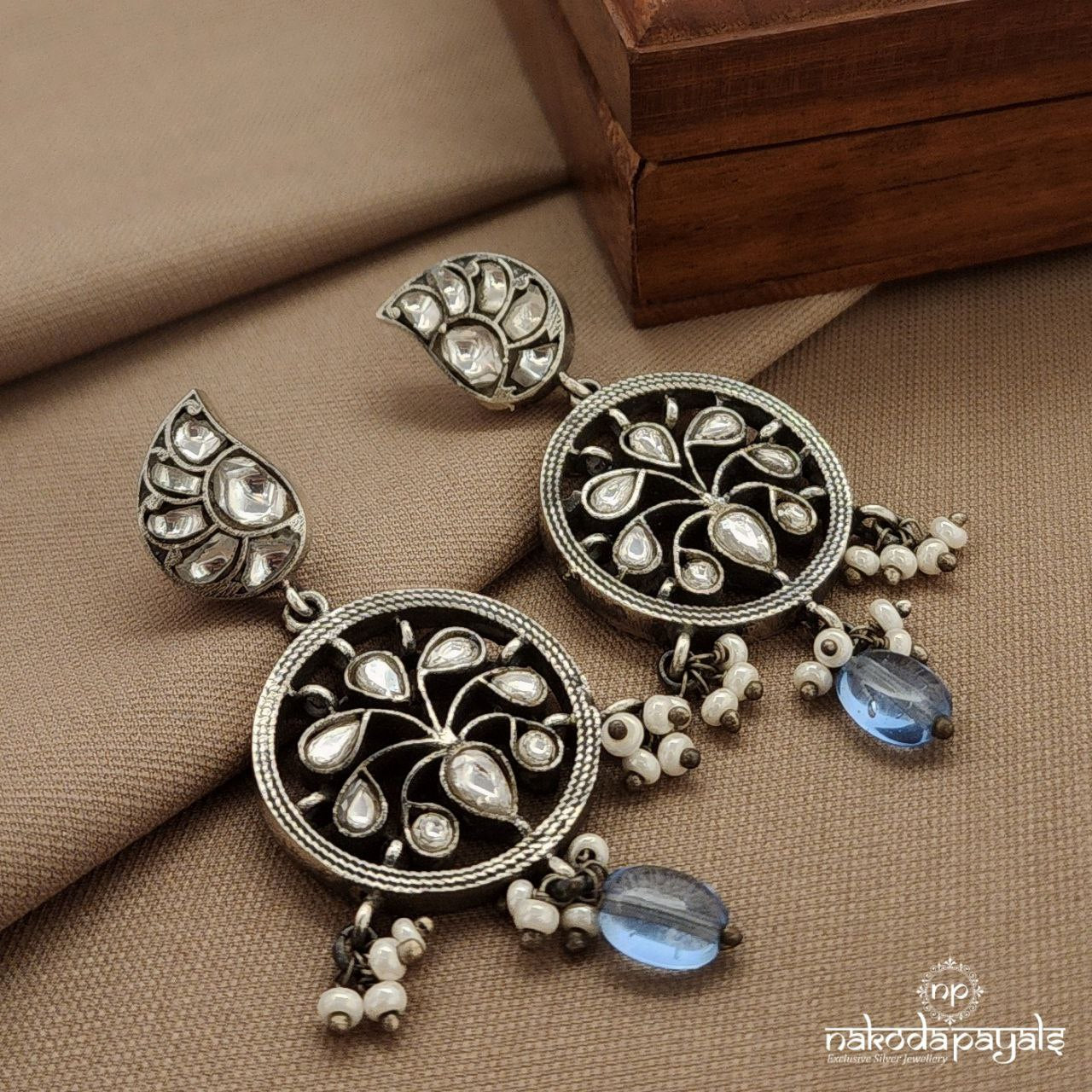 Kundan Blue Drop Earrings (C3822)