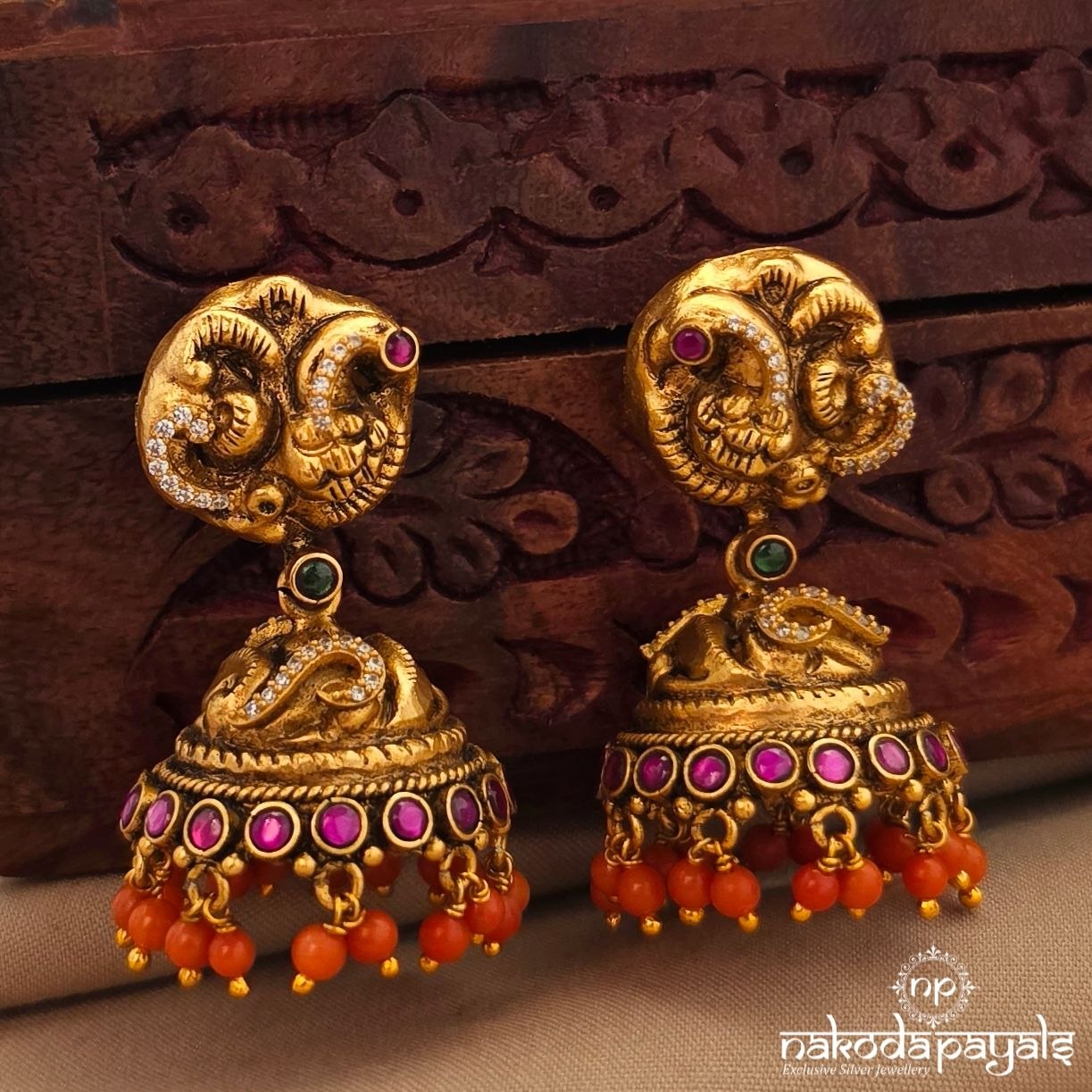 Coral Peacock Floral Jhumka (Ge11321)