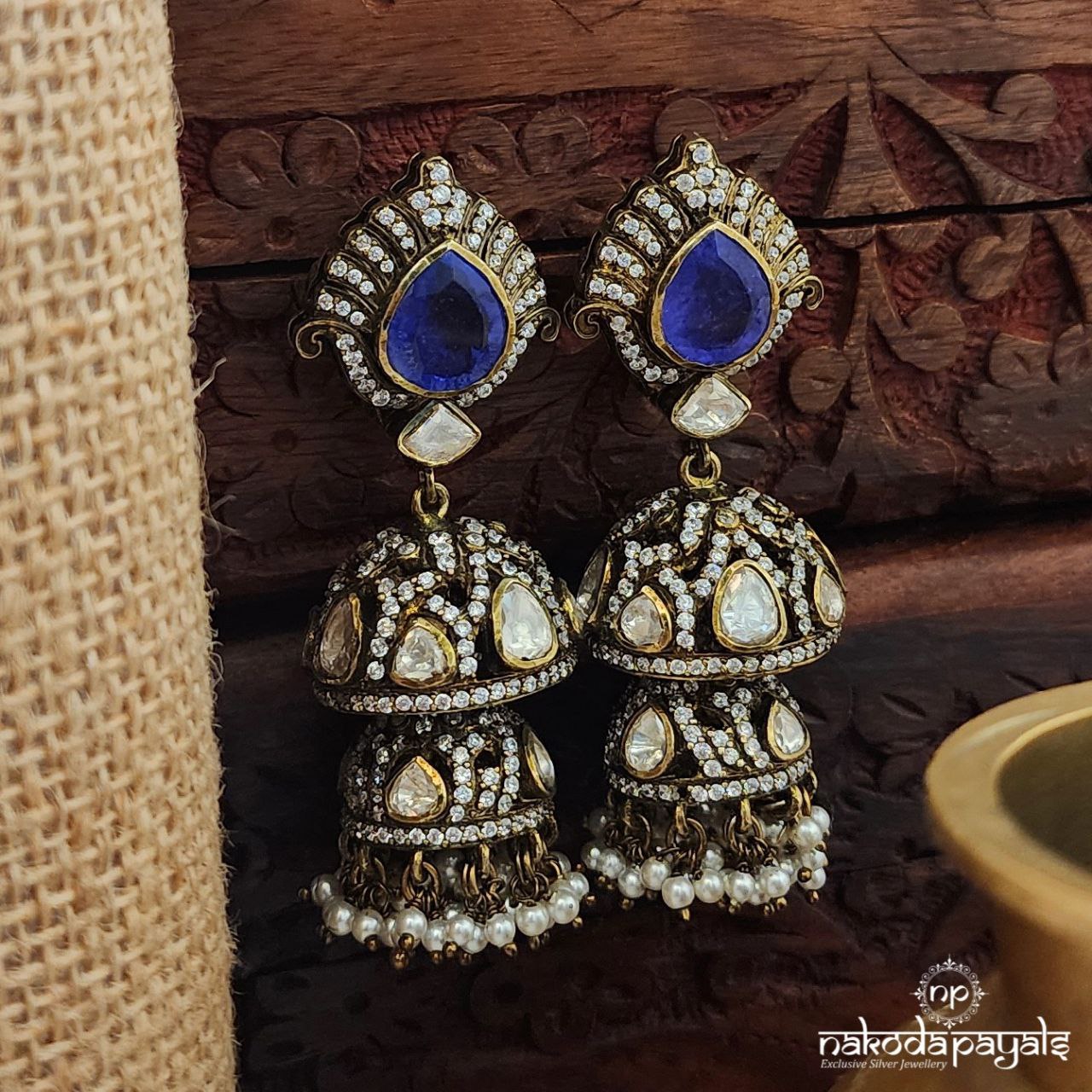 Double Layer Amethyst Jhumka (Ge10111)