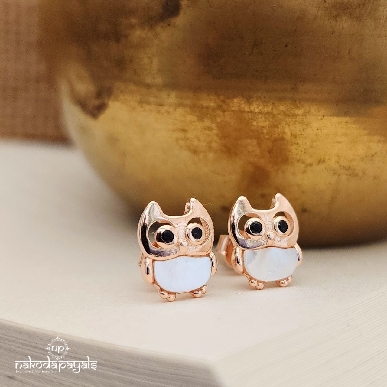 Owl Rose Gold Earrings (St2944)