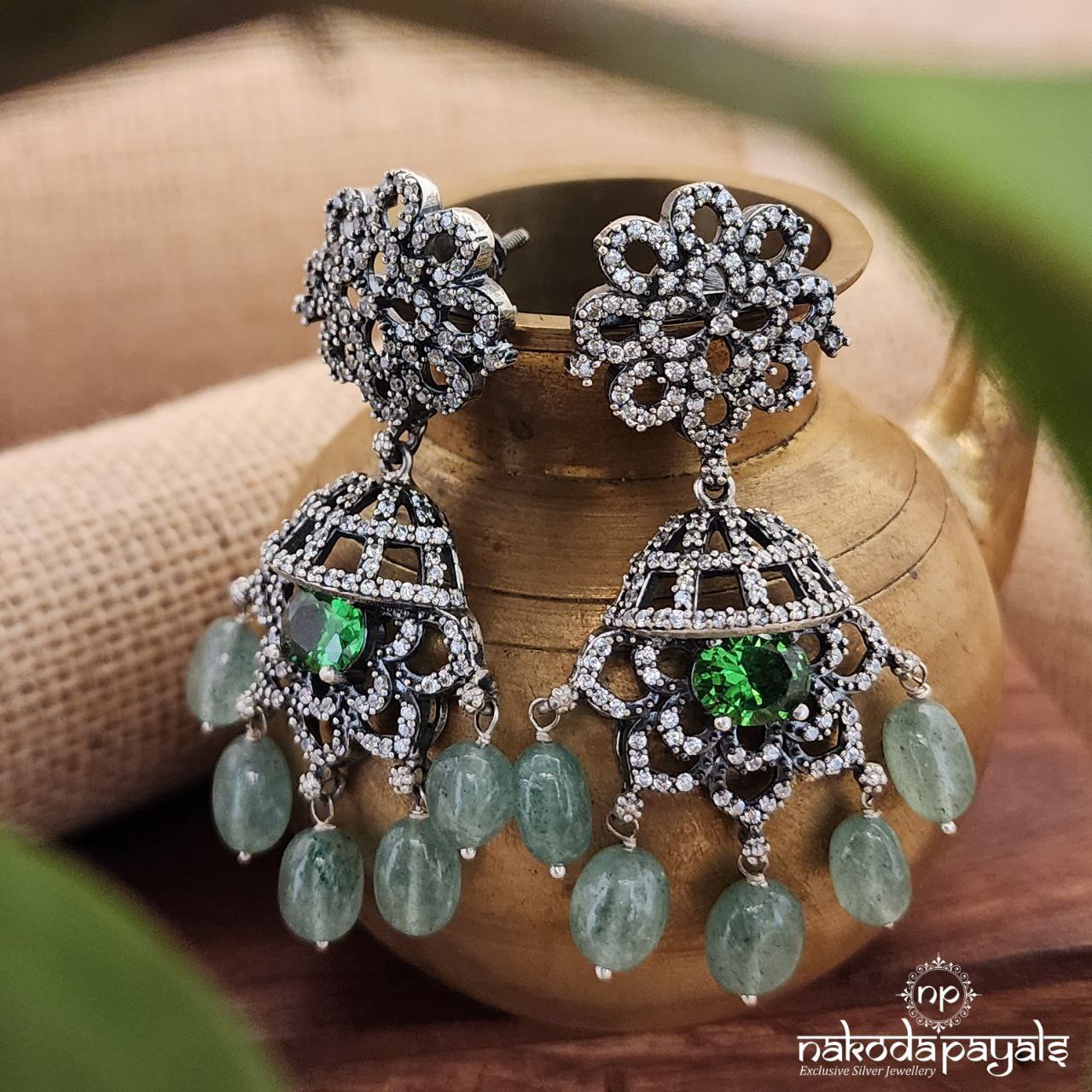 Emerald CZ Green Drop Earrings (C8211)