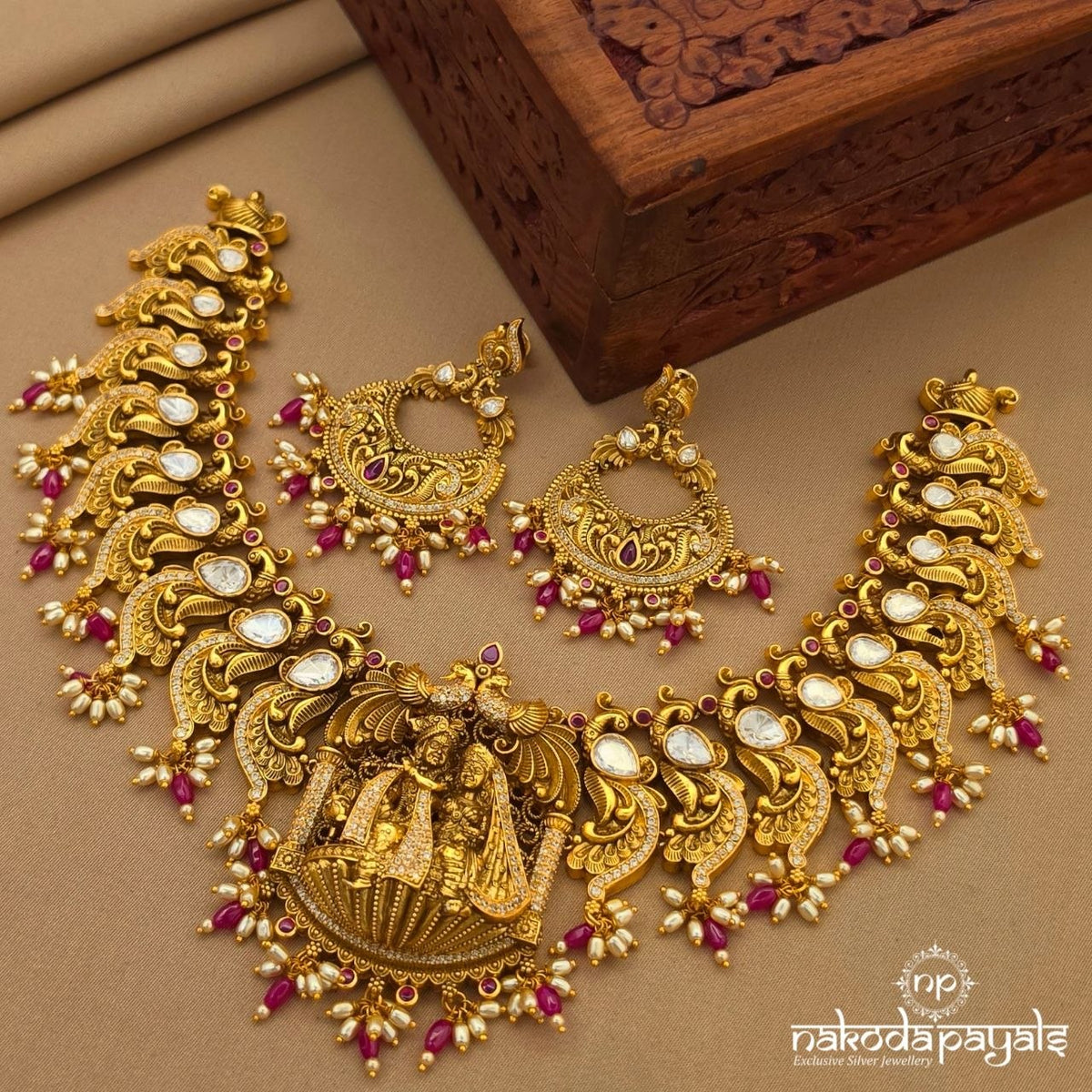 Radhakrishnan Peacock Neckpiece With Earrings (Gn10937)