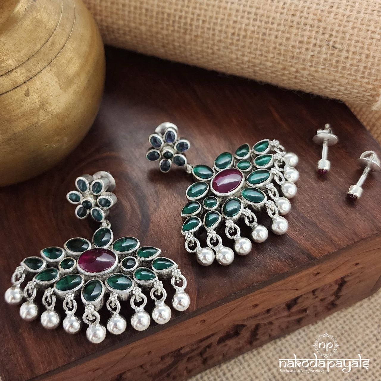 Reversible Green & Pink Chandbali (C3285)