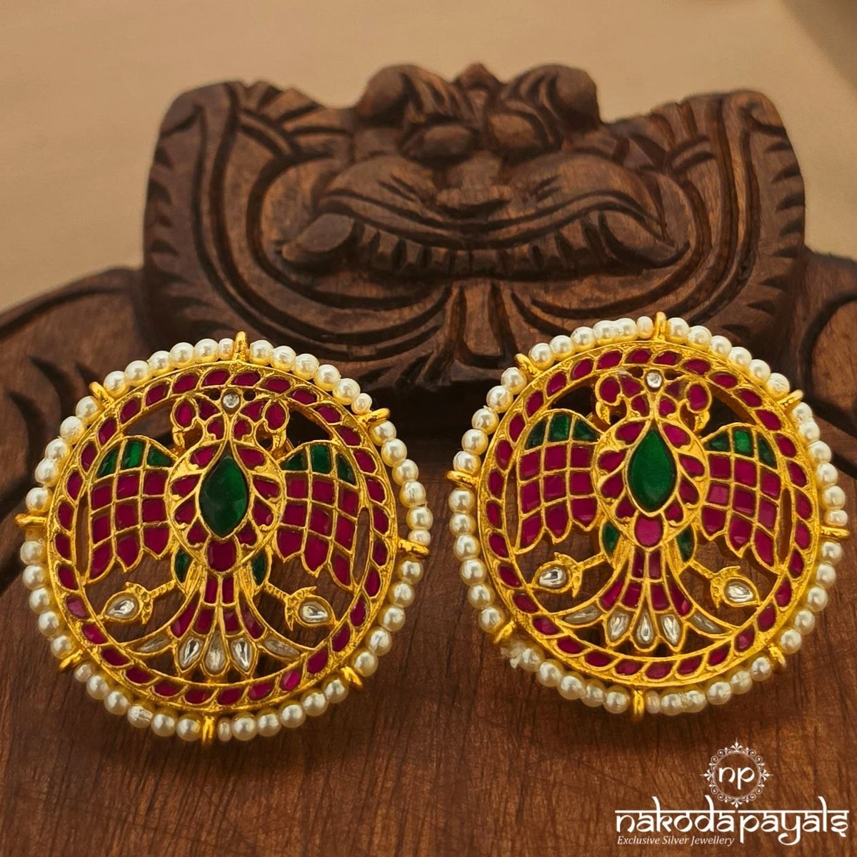 Pink Gandaberunda Kundan Studs (Ge11534)