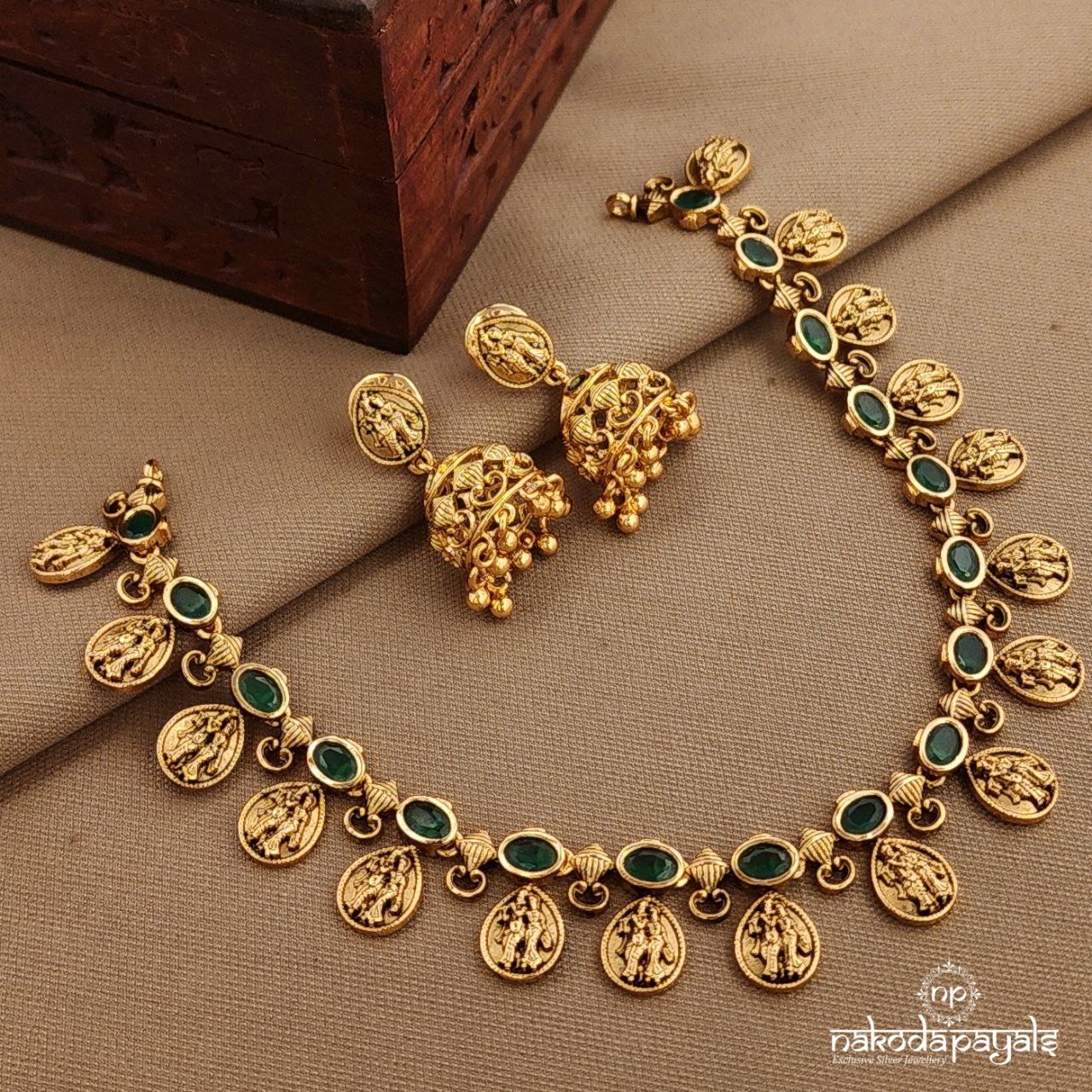 Green Radhakrishnan Neckpiece With Earrings (Gn10003)