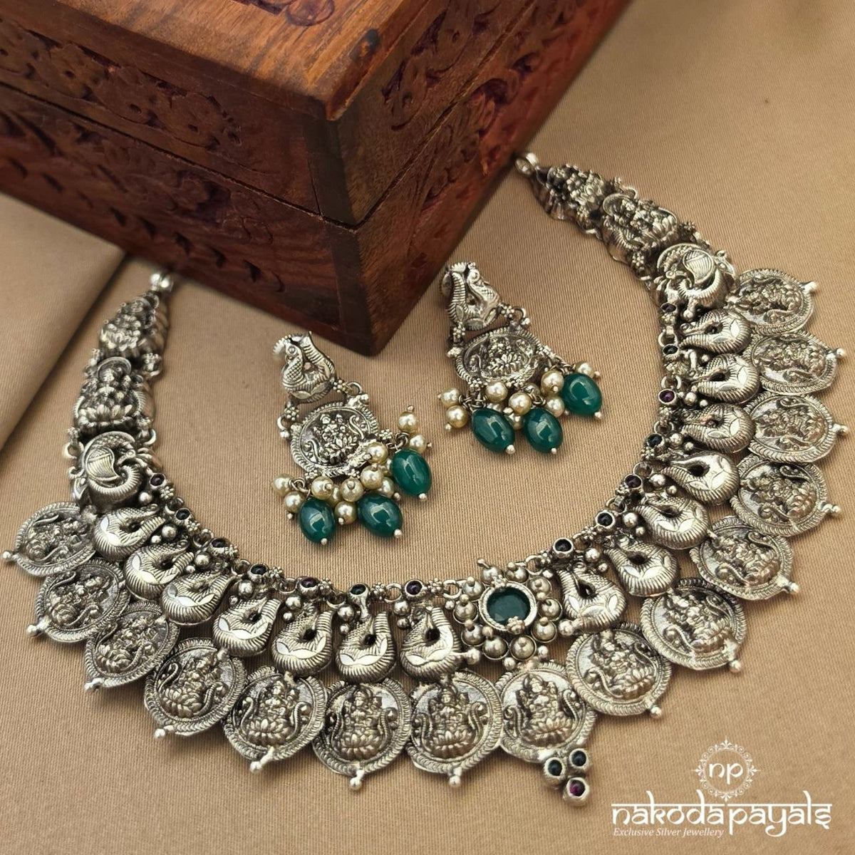 Peacock Lakshmi Kasu Neckpiece With Earring (N12158)
