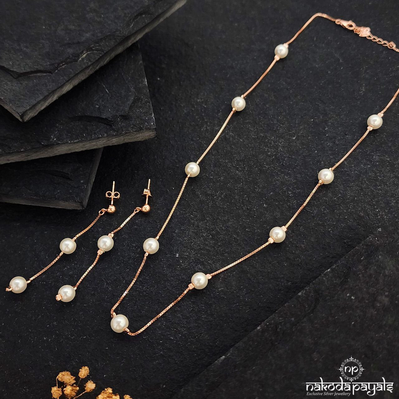 Rose Gold Pearl Mirage Neckpiece With Earrings (St3325)