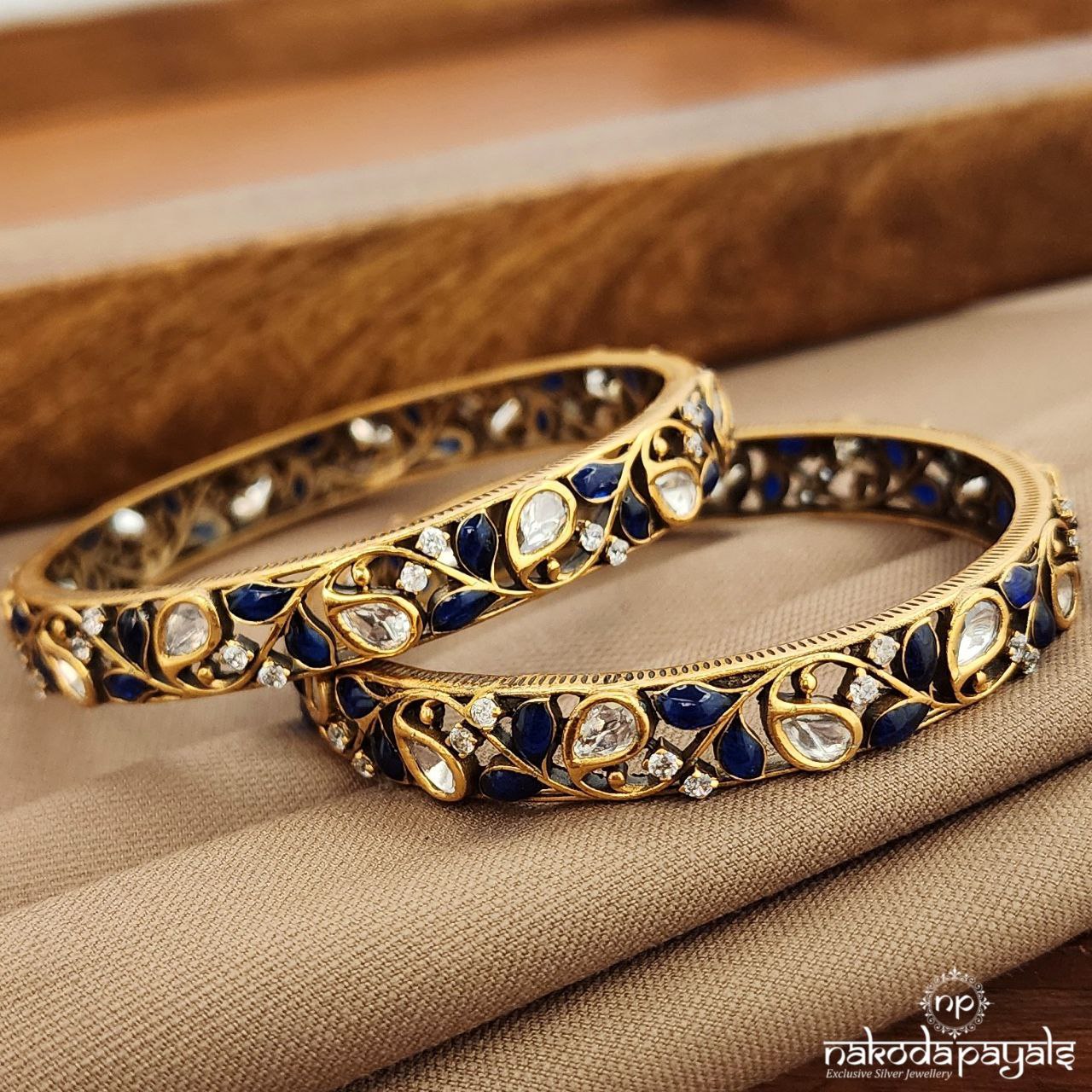Blue Polki Bangle Pair (2.4) (Gk3198)