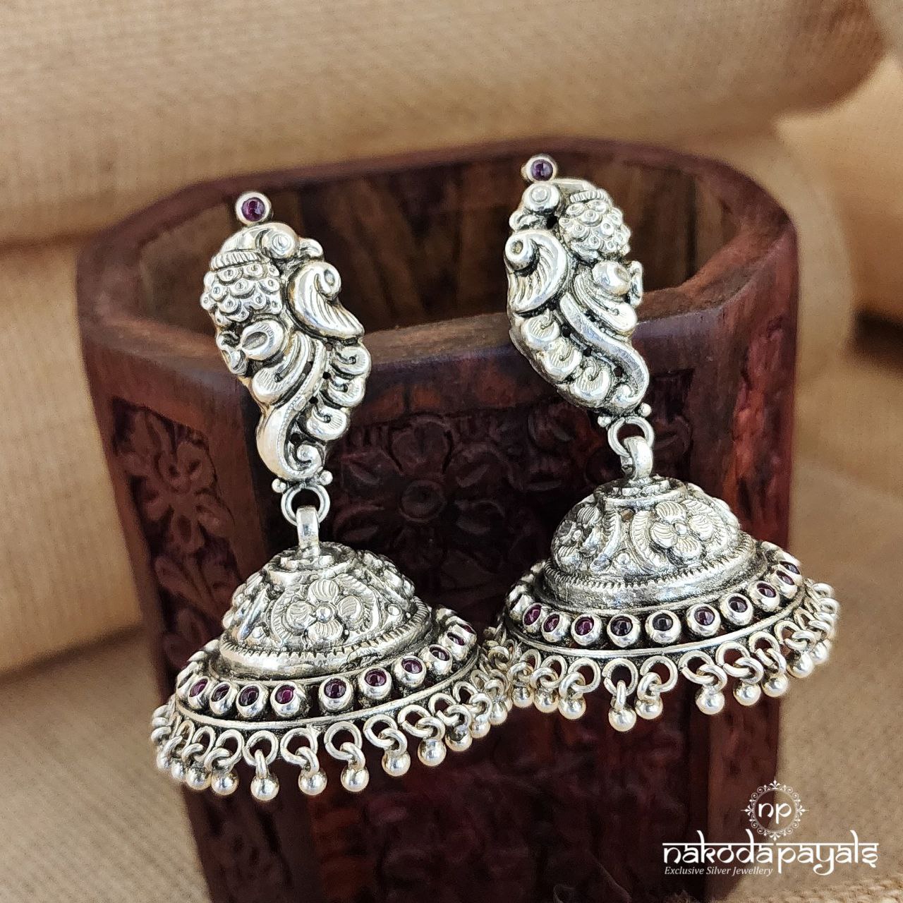 Peacock With Pink Dot Jhumka (J7987)