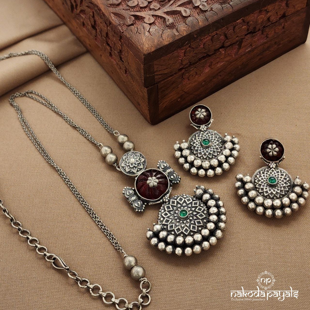 Pink Pumpkin Neckpiece With Earrings (N11397)