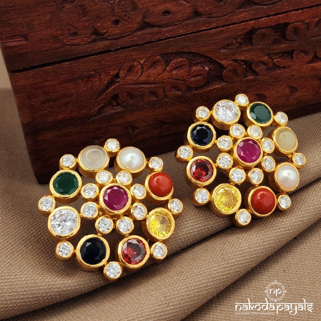 White Navaratna Studs (Ge10425)