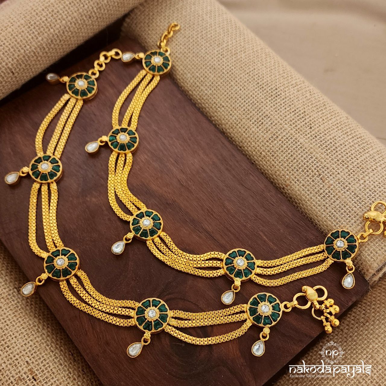 Emerald Green Kundan Anklets(A6380)