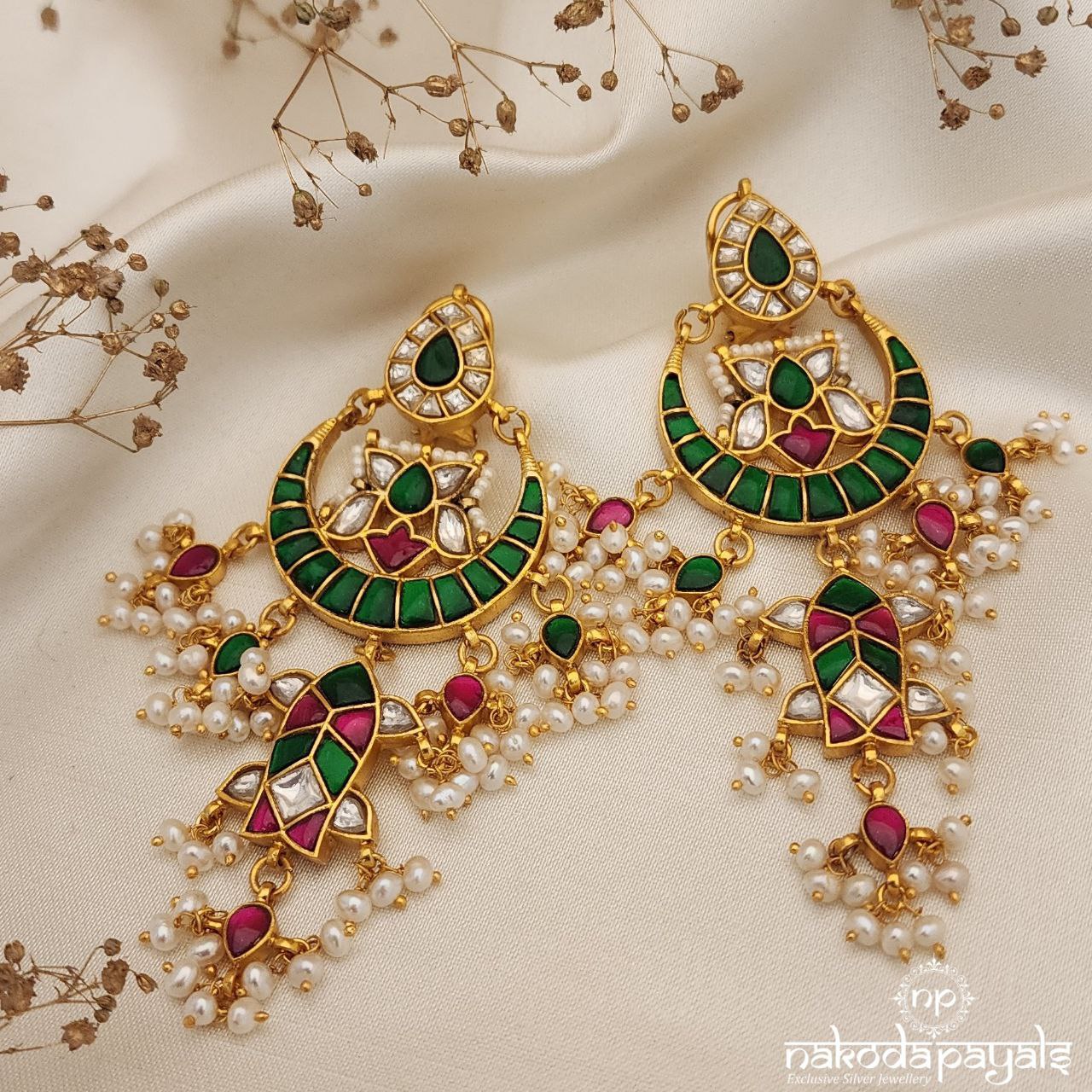 MultiColor Kundan Pearled Big Earrings (Ge8324)