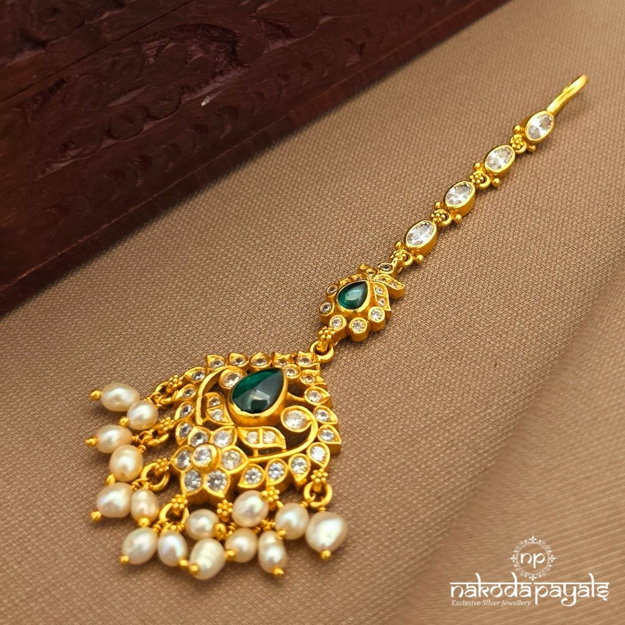 Silver Tikka Green Jeweljunk Green Oxidised Silver Plated Maang Tikka 1505607B