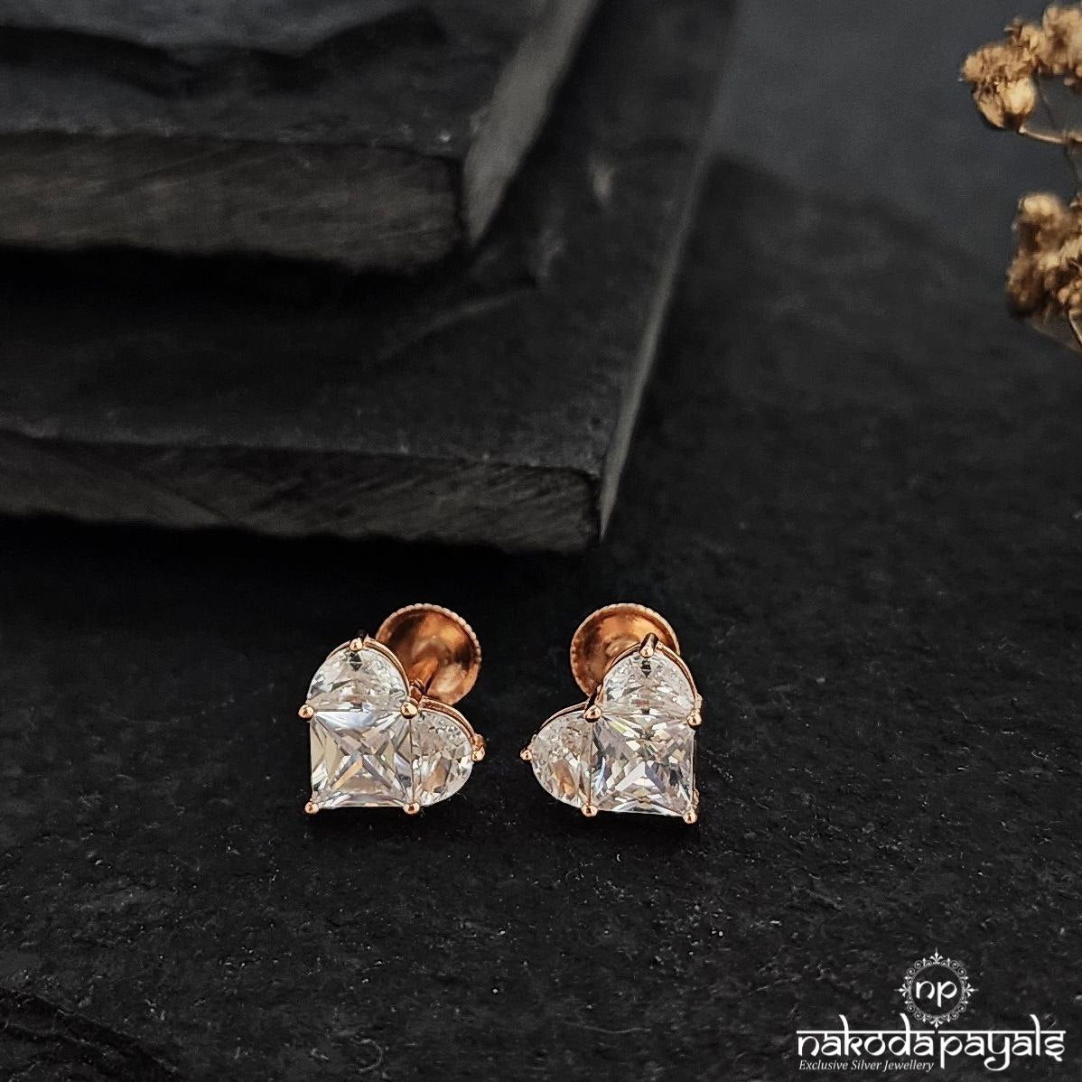Rose Gold White Heart Earrings (St3322)
