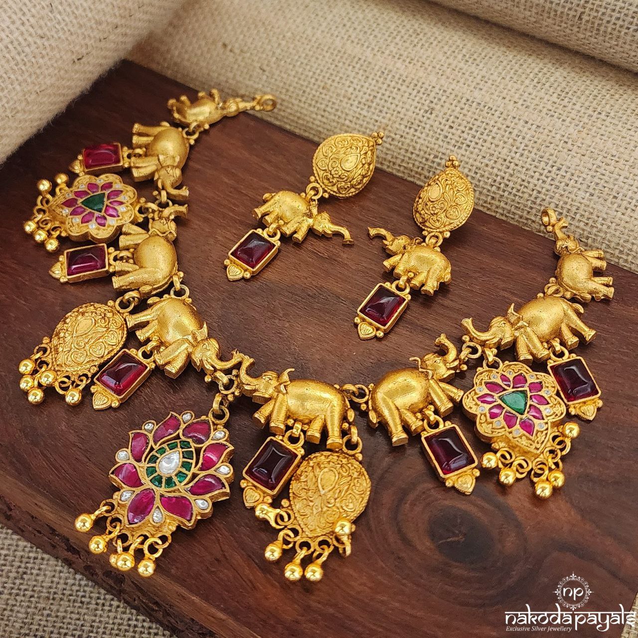 Elephant Kundan Neckpiece with earrings (Gn8113)