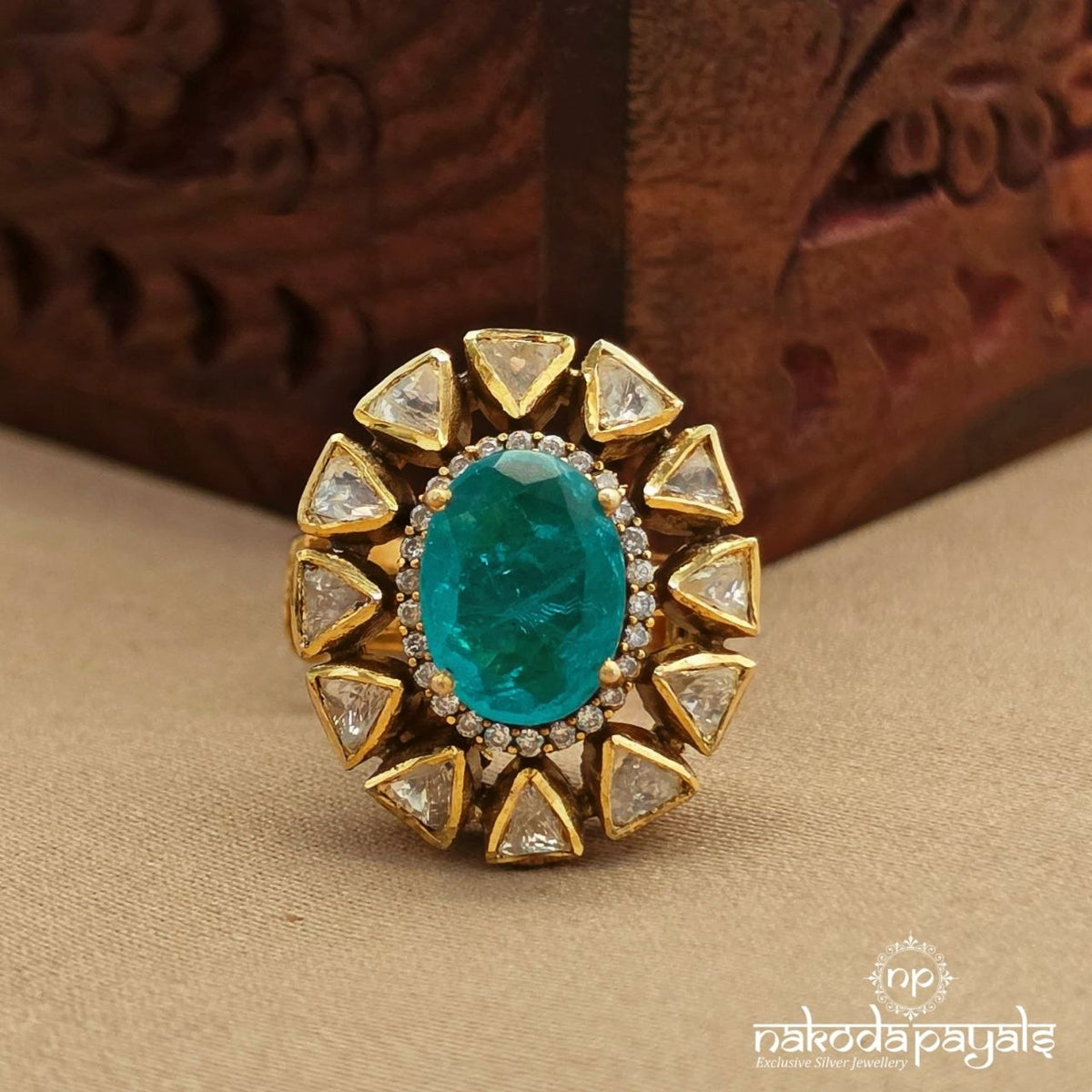 Oval Green Moissanite Finger Ring (F3034)