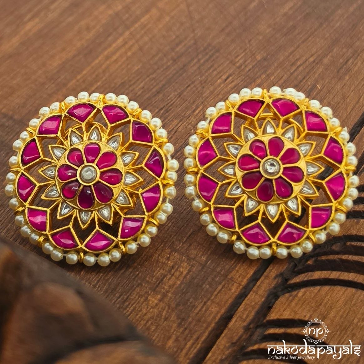 Pink Floral Pearl Studs (Ge11566)