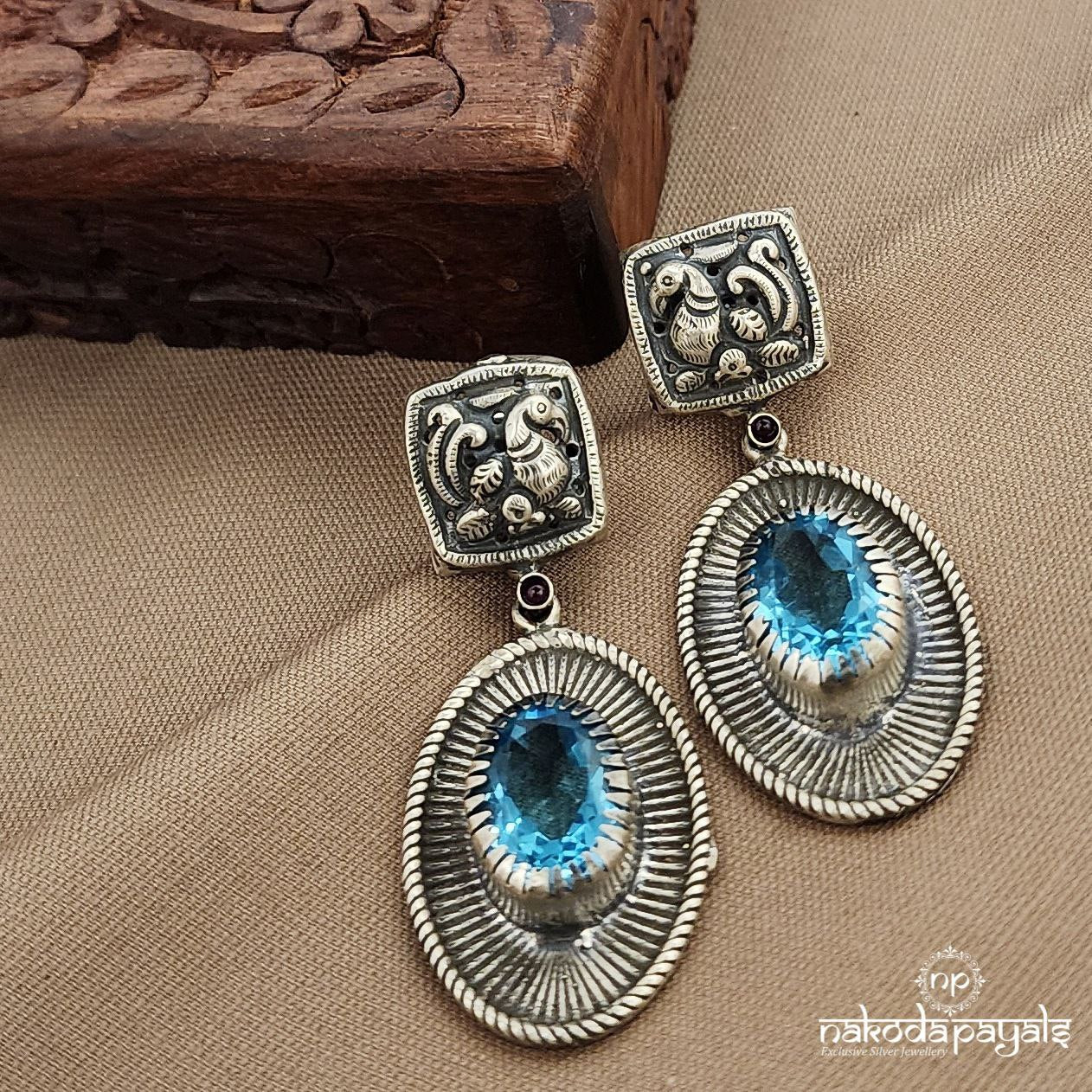 Squarish Blue Oval Earrings (C3725)