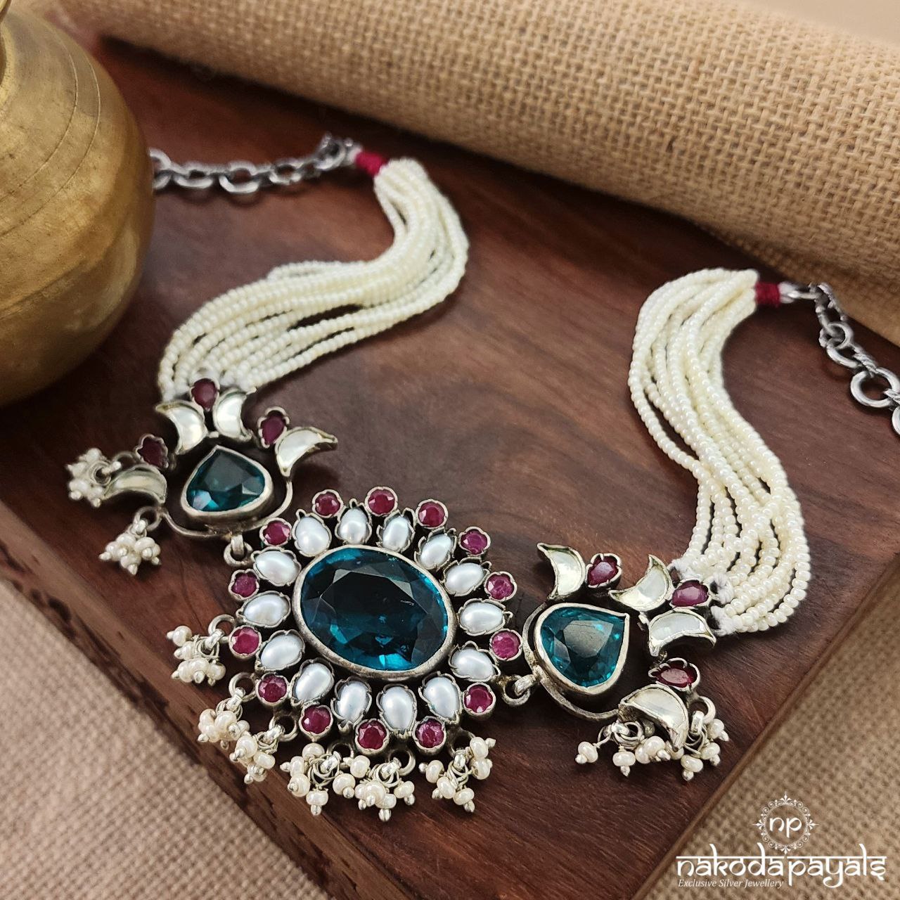 Emerald Green Oval & MOP Choker (N10614)