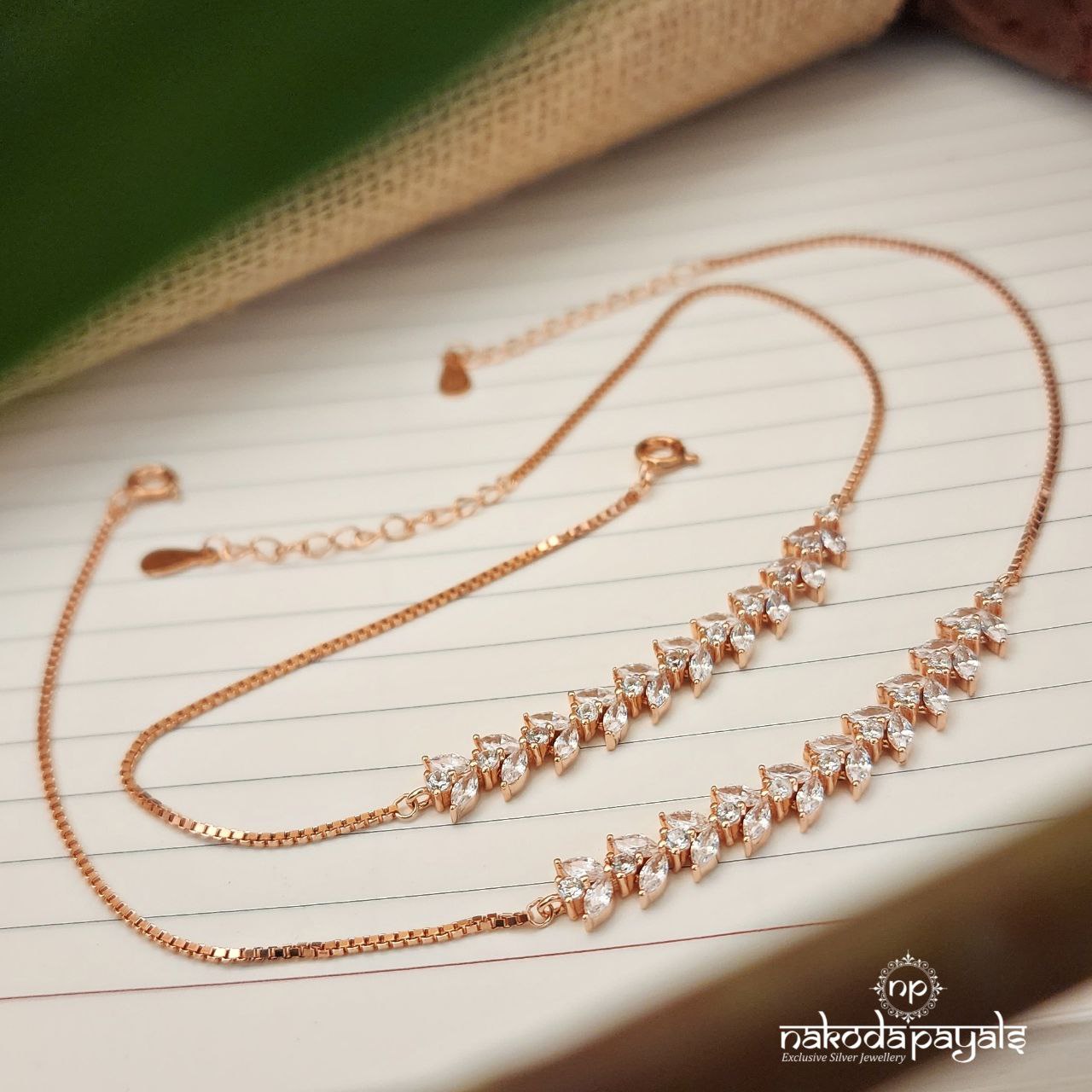 Rose Gold Leafy Anklet Pair (A5734)
