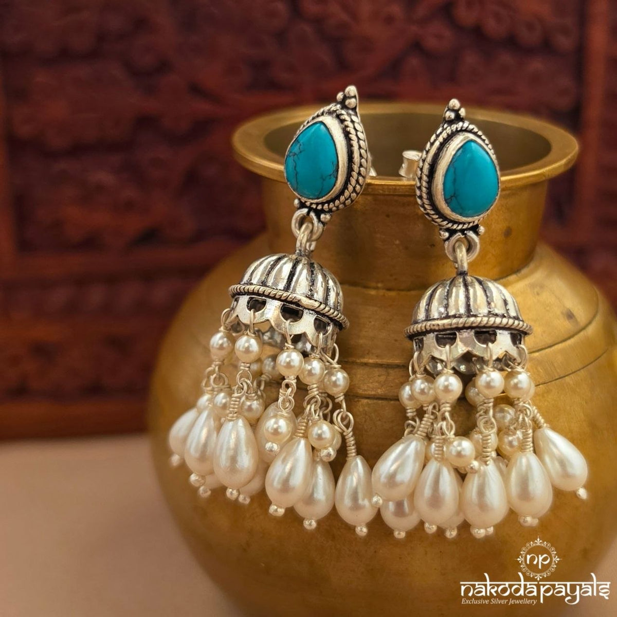Turquoise Pearl Jhumka (J1876)