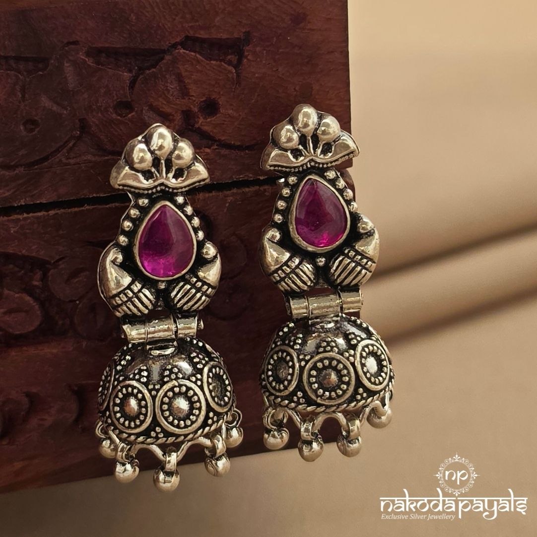 Oxidised Pink Drop Mango Jhumka (J1766)