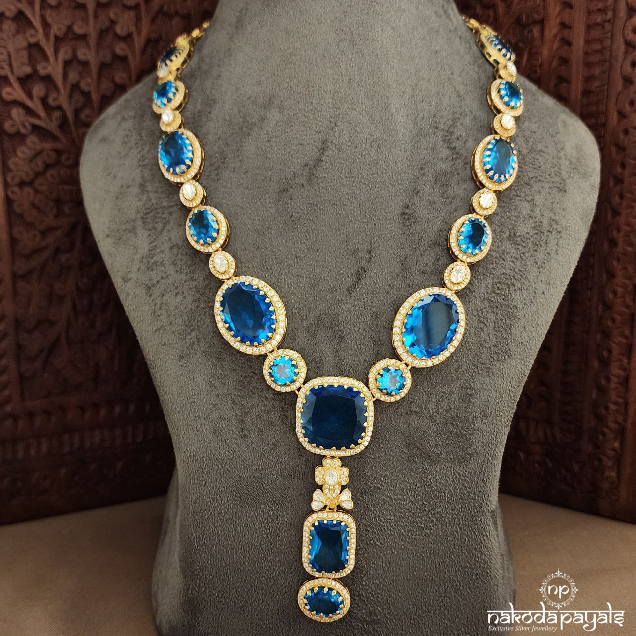 Bluish Moissanite Neckpiece With Earrings (Gn9177)