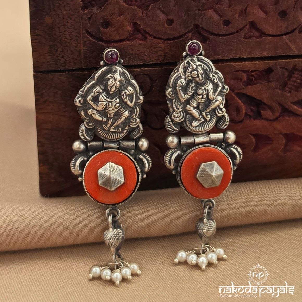 Coral Pearl Drop Chandbali (C4286)