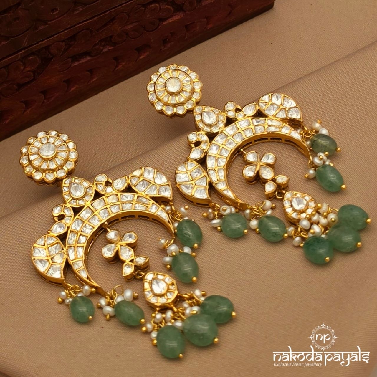 Moissanite Peacock Pearl Chandbali (Ge10996)