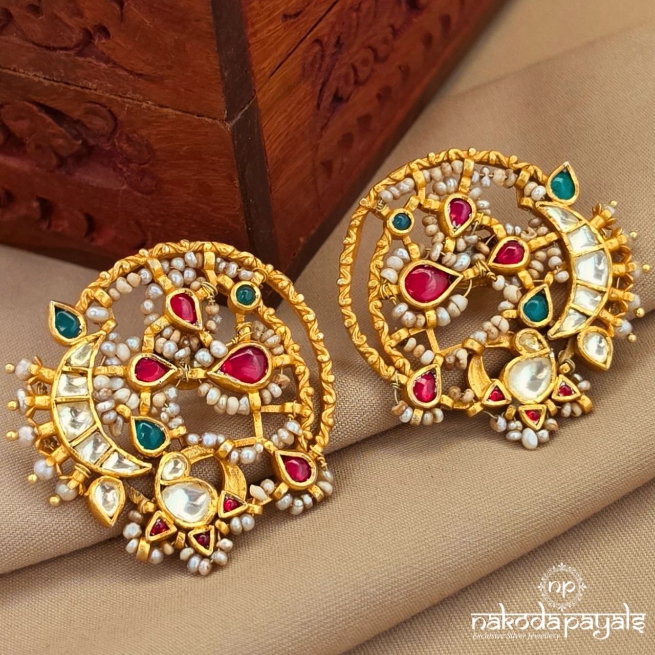 Pearl Kundan Peacock Studs (Ge11126)