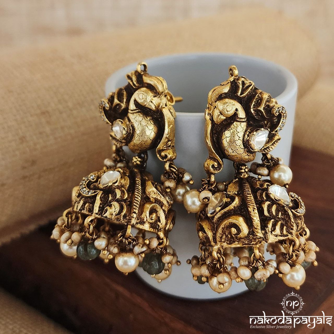 Pearled Drop Peacock Jhumka (Ge8650)