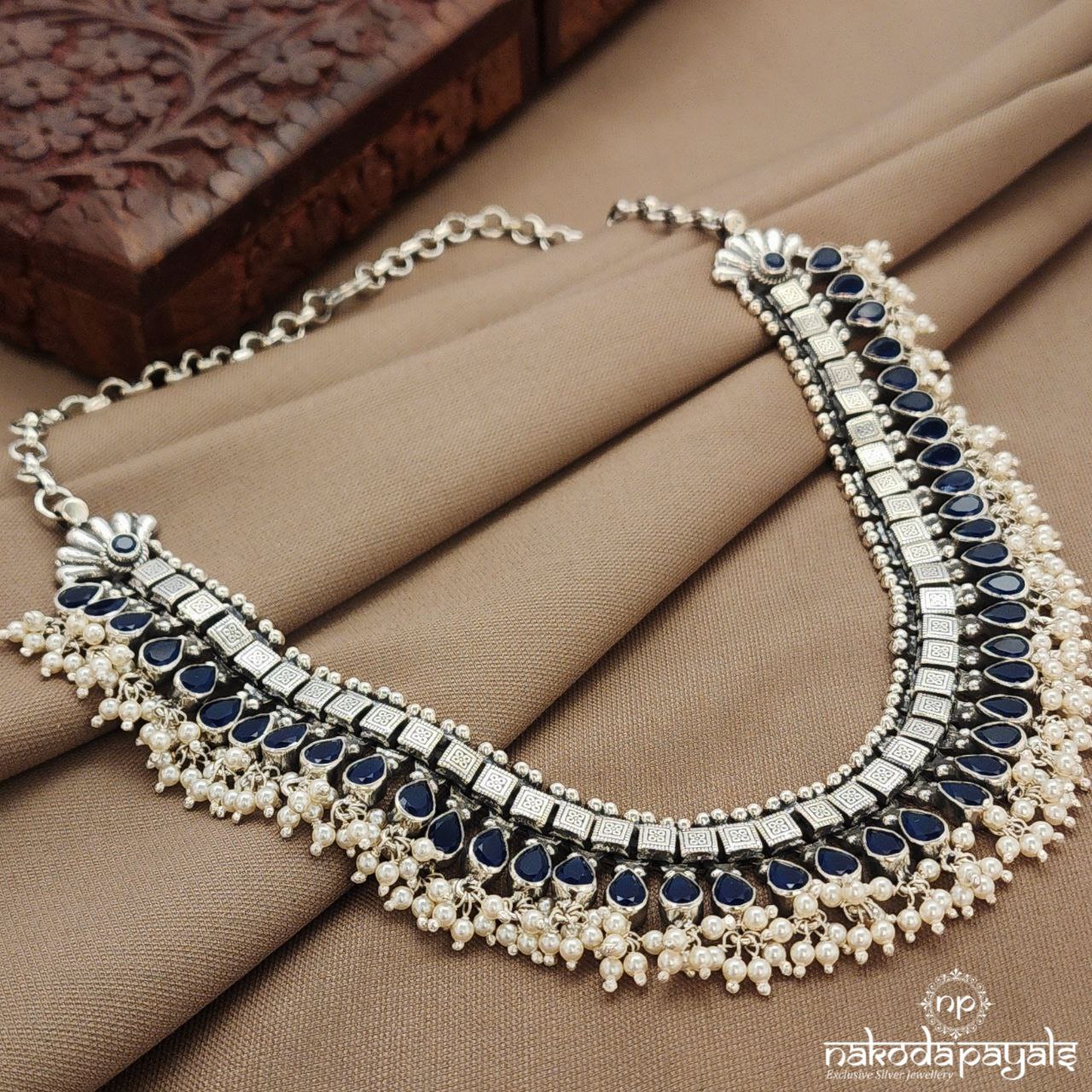 Blue Drop Pearled Neckpiece (N11446)
