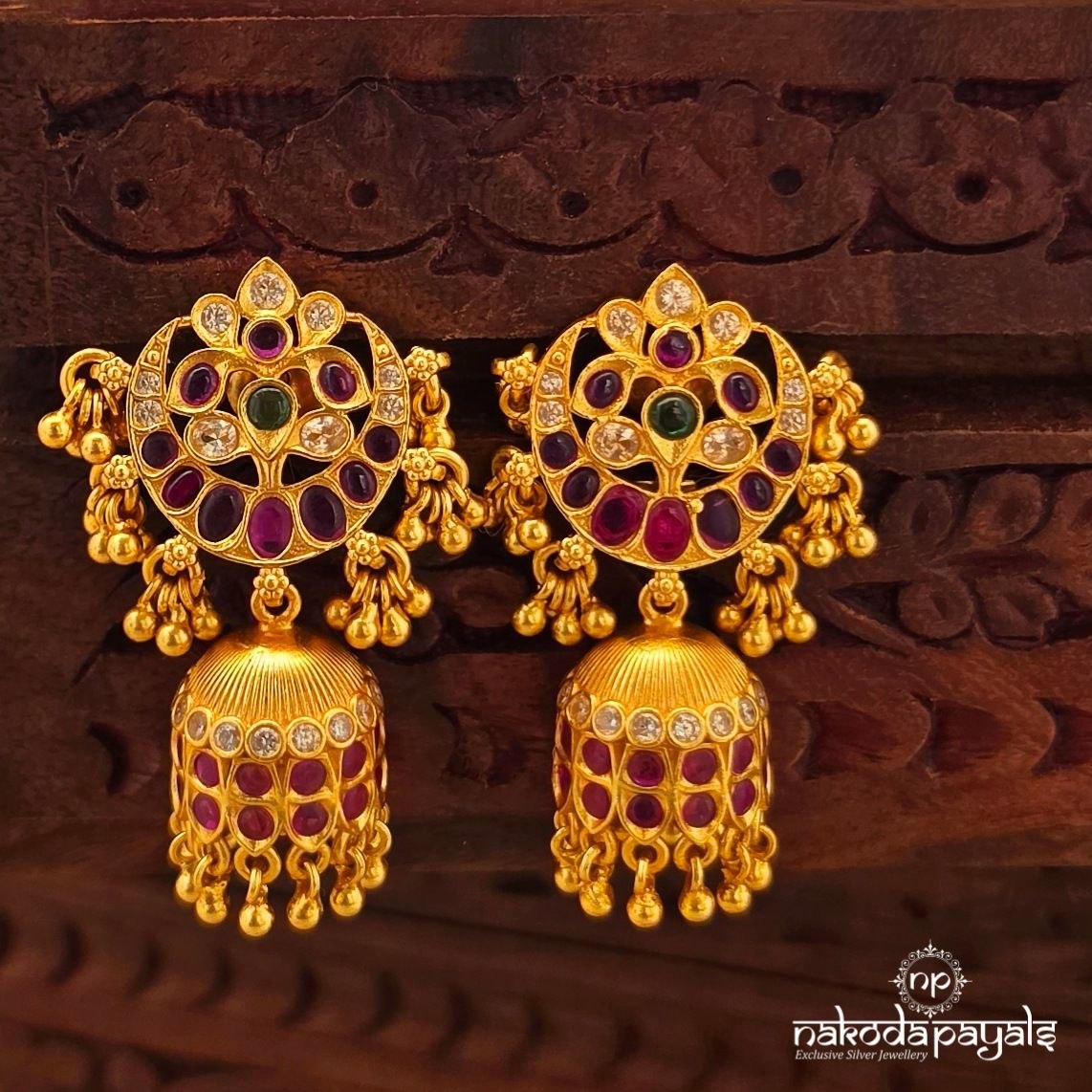 Pink Half Moon Floral Jhumka (Ge11345)