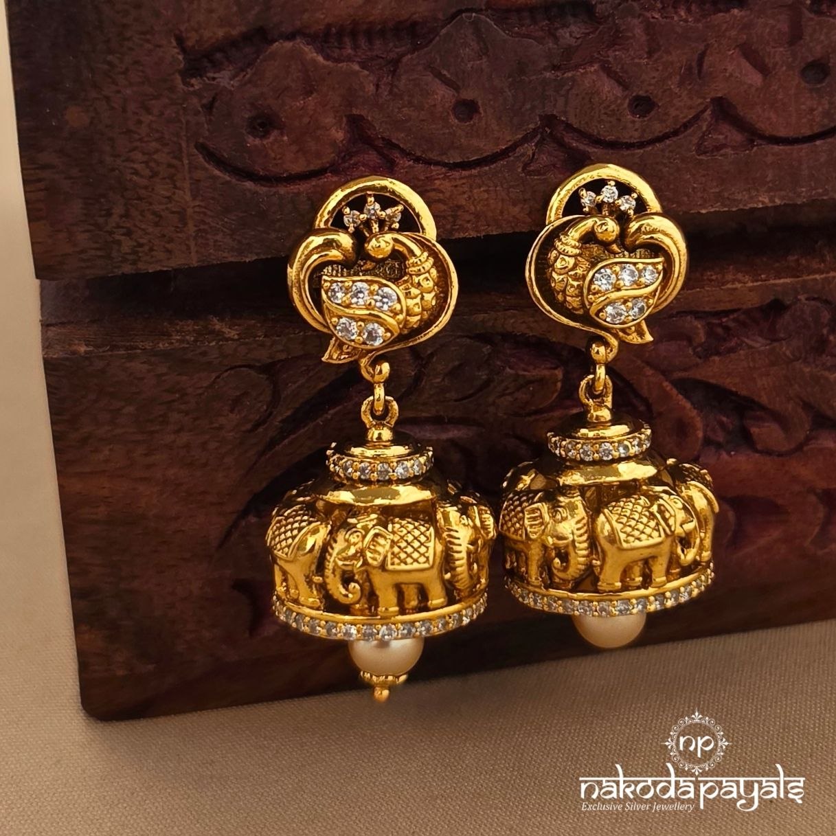 Peacock Elephant Jhumka (Ge11213)