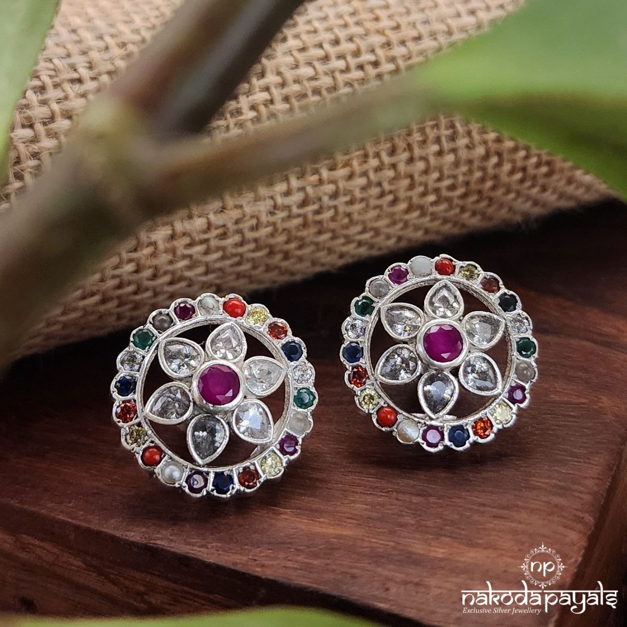 Flower Navratna Studs (C1923)