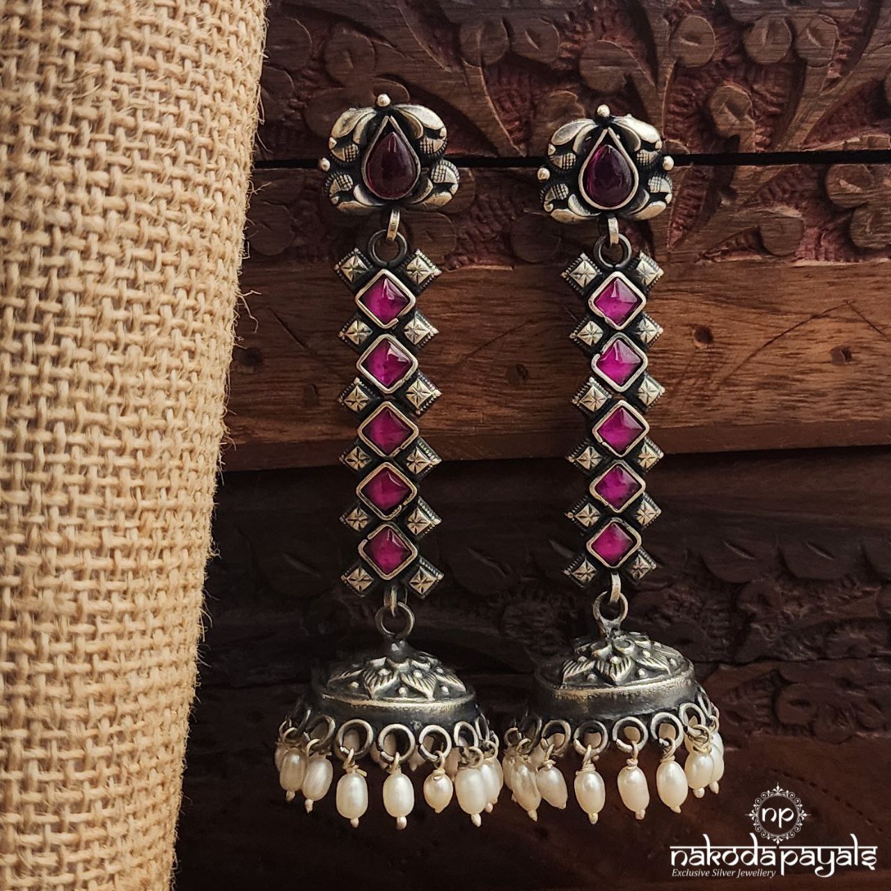 Squarish Red Jhumka (J1484)