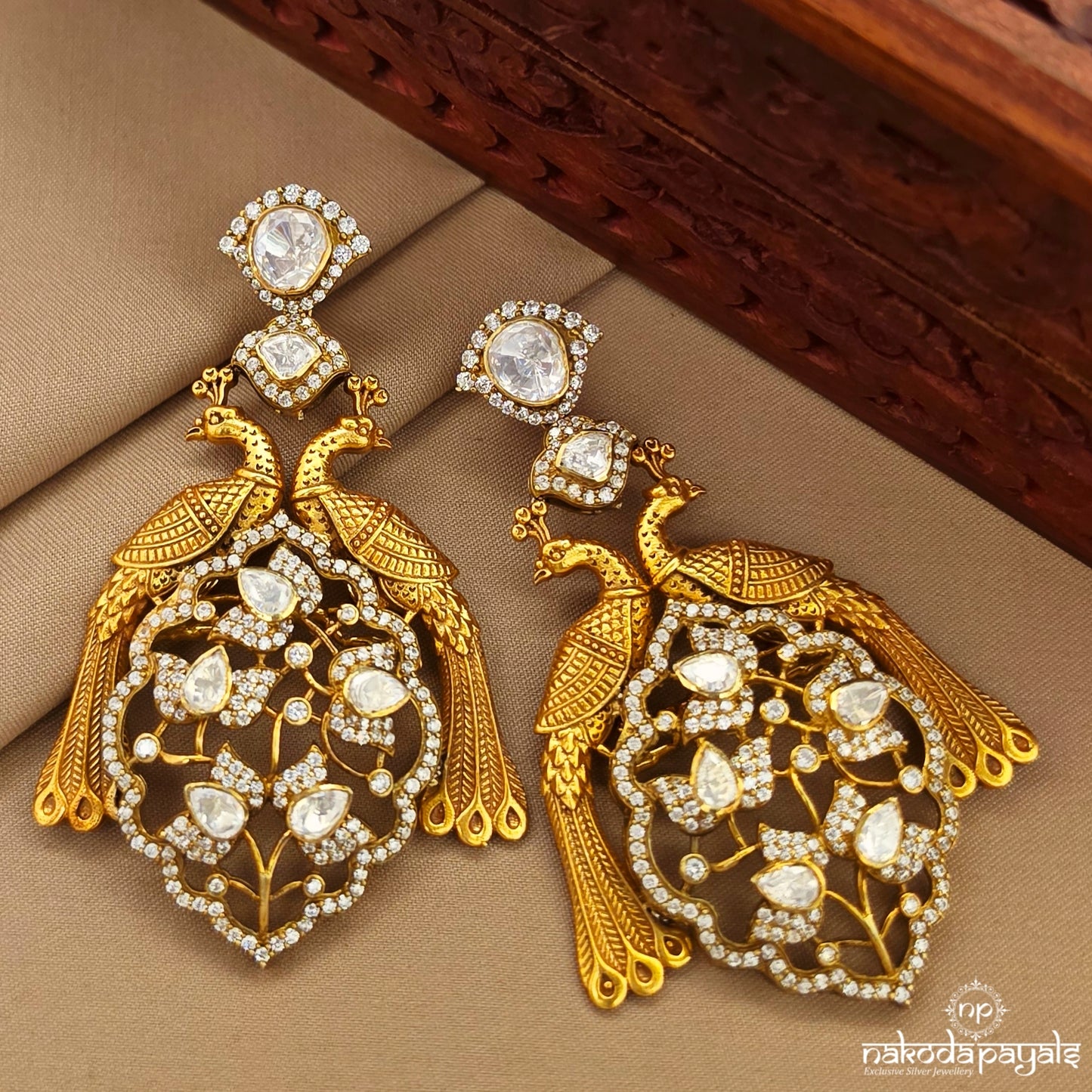 Grand Moissanite Peacock Earrings Chandbali (Ge10926)