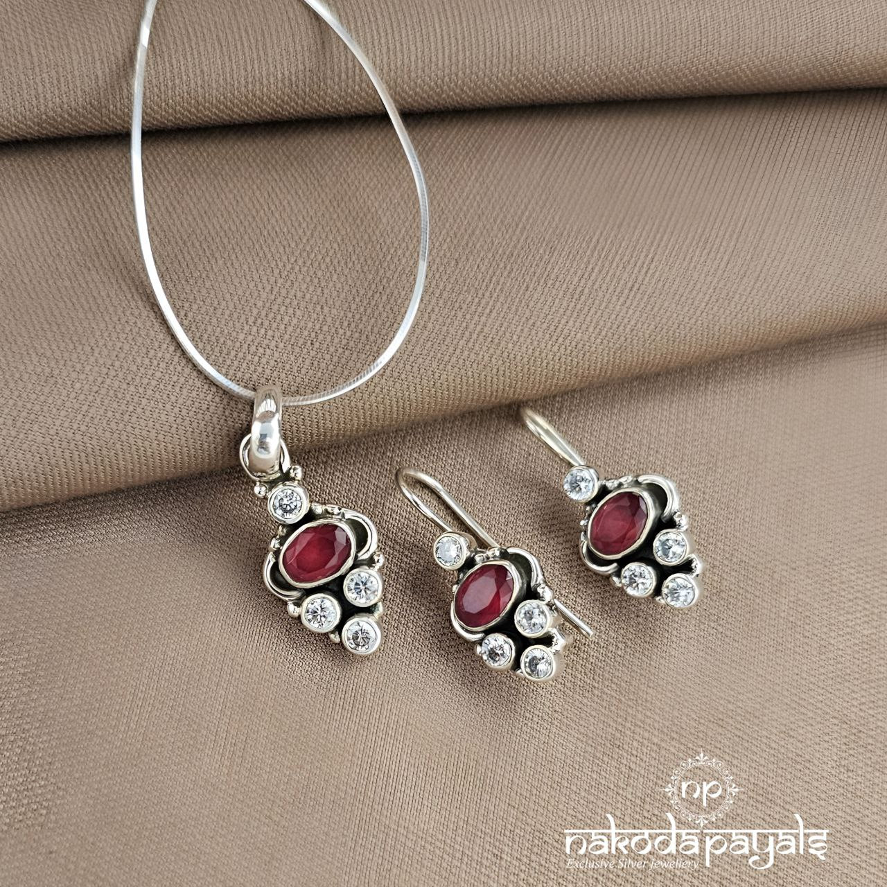 Oval Pink Pendant Set (N11517)