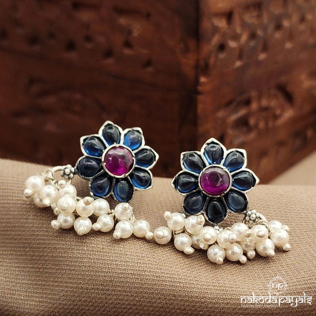 Blue Pearled Drop Studs (S3822)