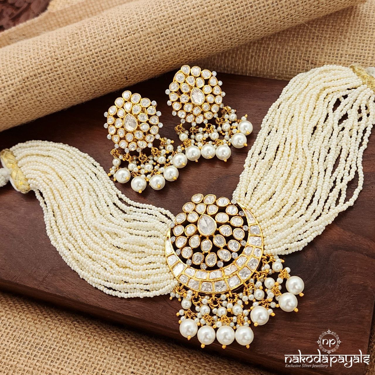 Half Moon Moissanite Choker With Earrings (Gn9004)