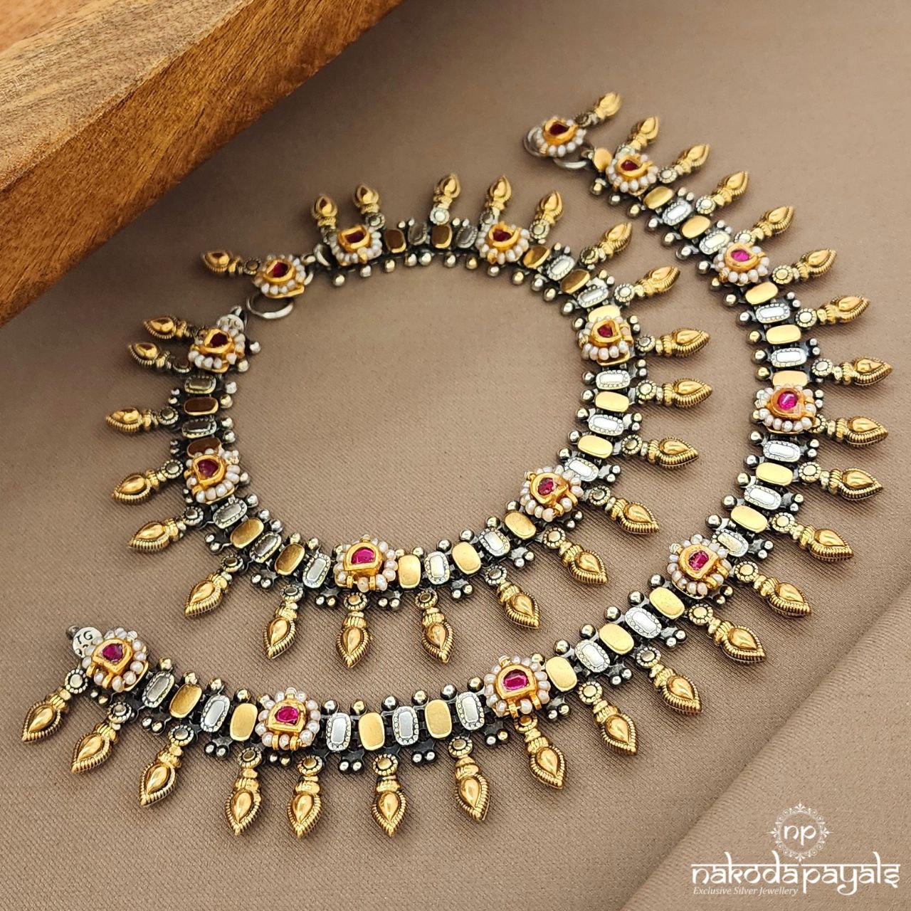 Dual Tone Kundan Anklet (A6656)