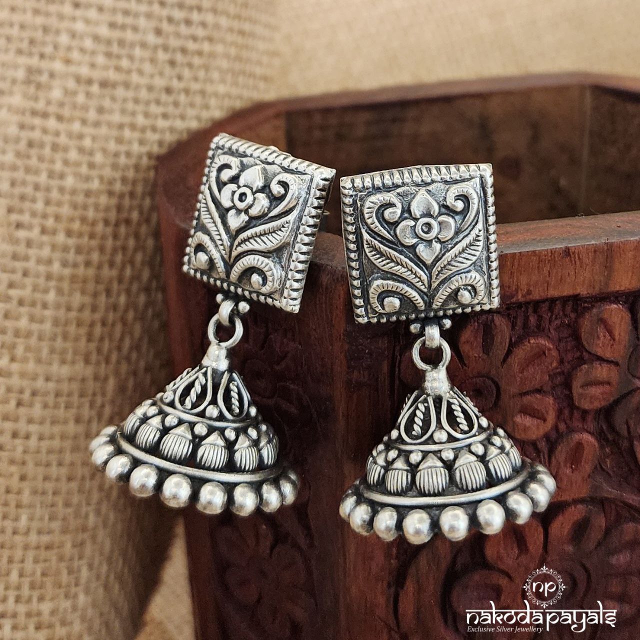 Squarish Oxidised Finish Jhumka (J7997)
