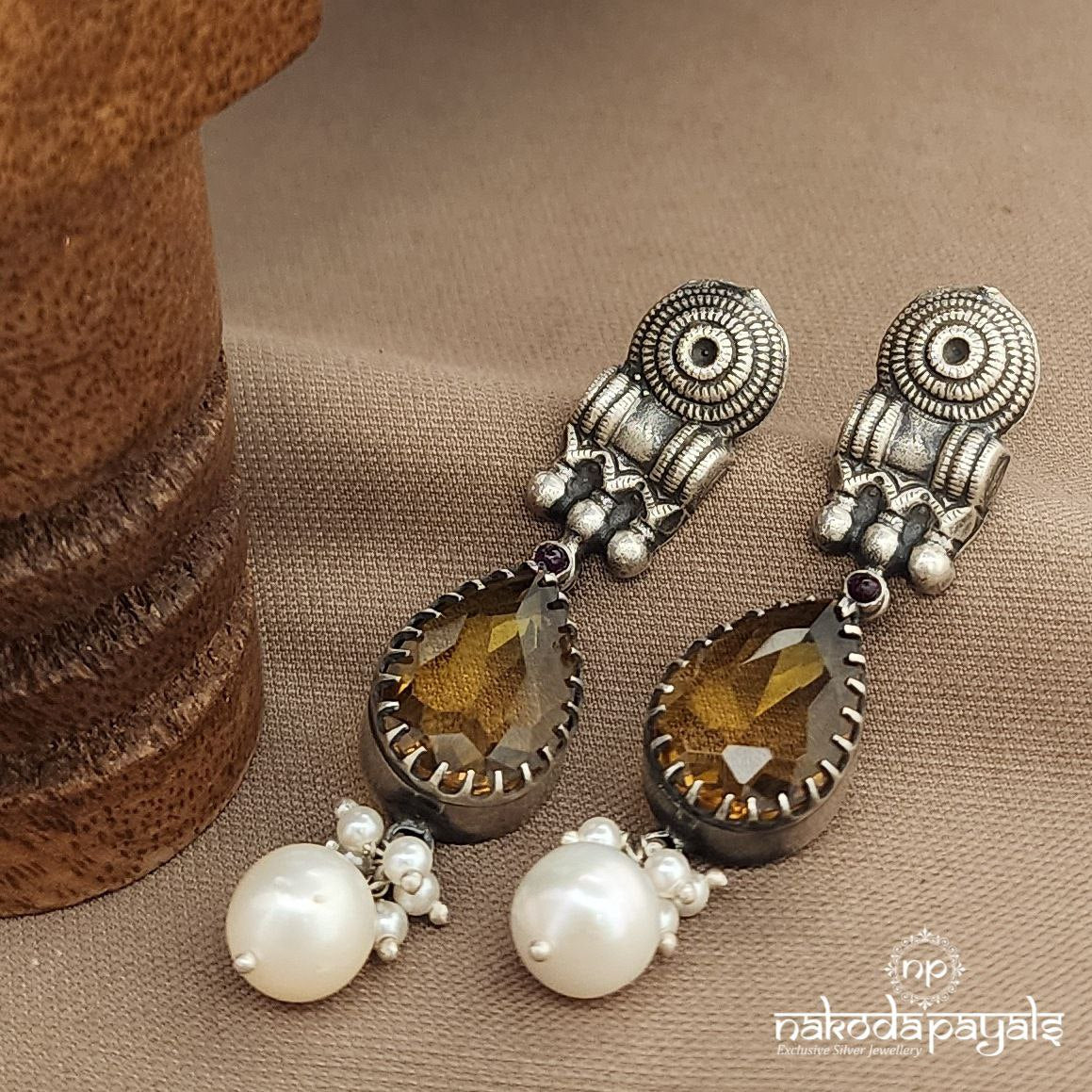 Yellow Pearled Drop Earrings (C3688)