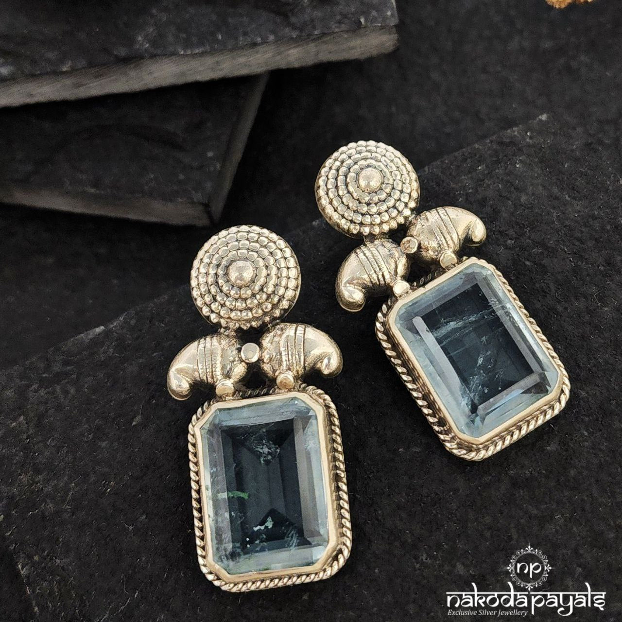Rectangular Blue Studs (S9393)