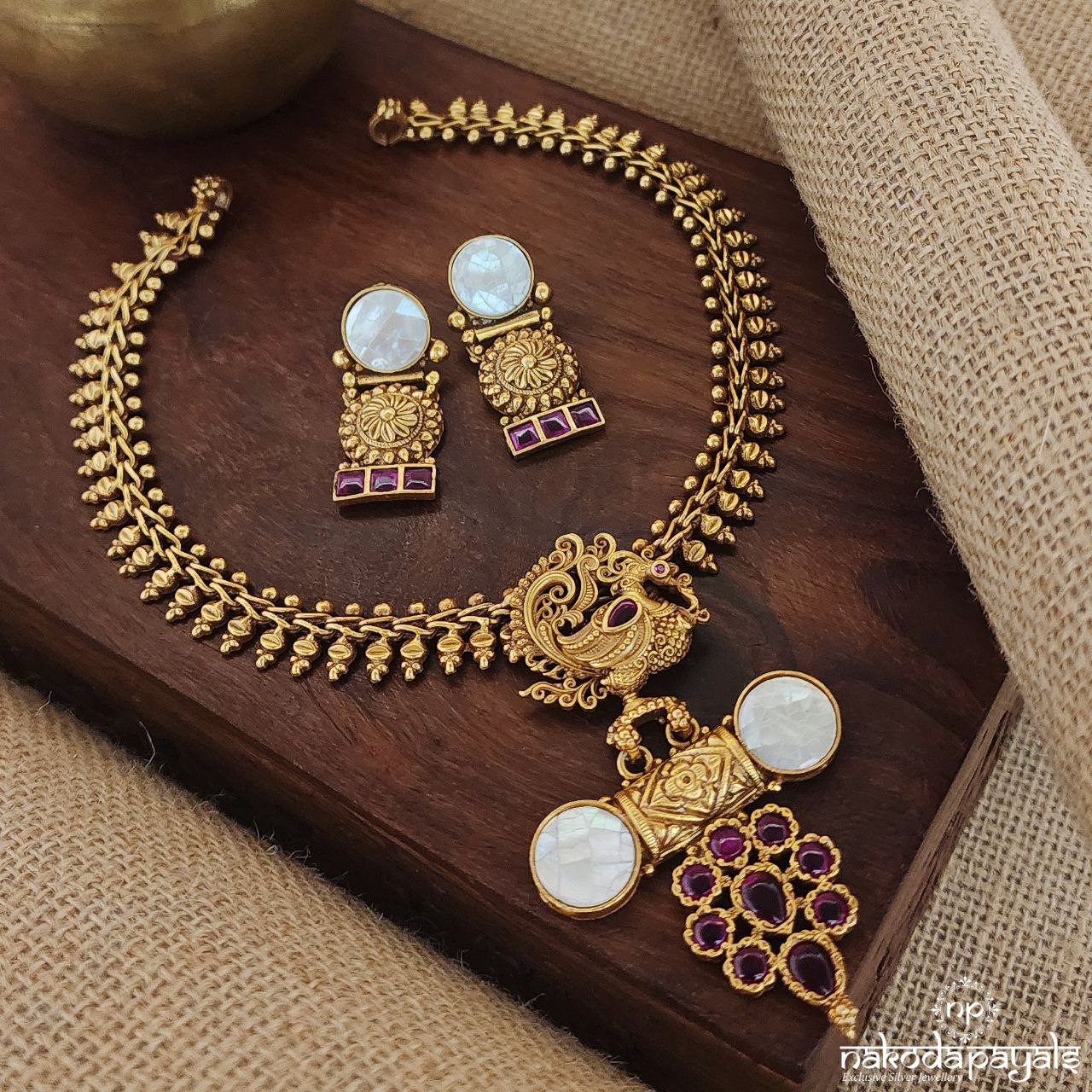 Peacock Charm Neckpiece With Earrings (Gn8224)