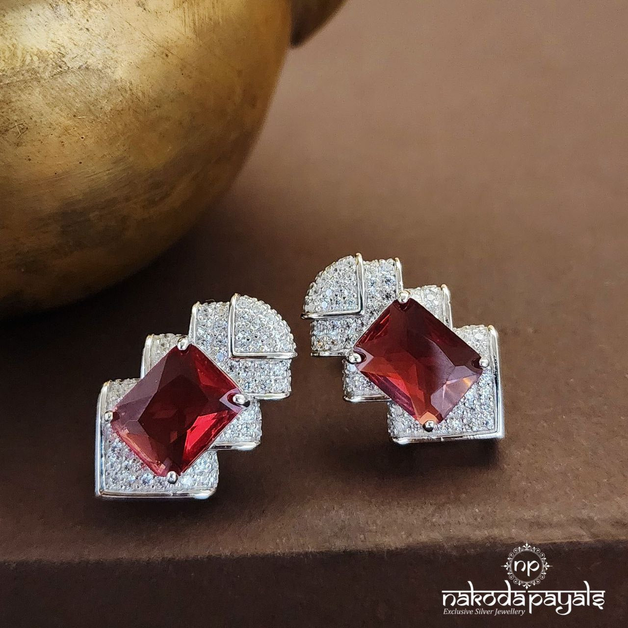 Ruby CZ Earrings (St2823)