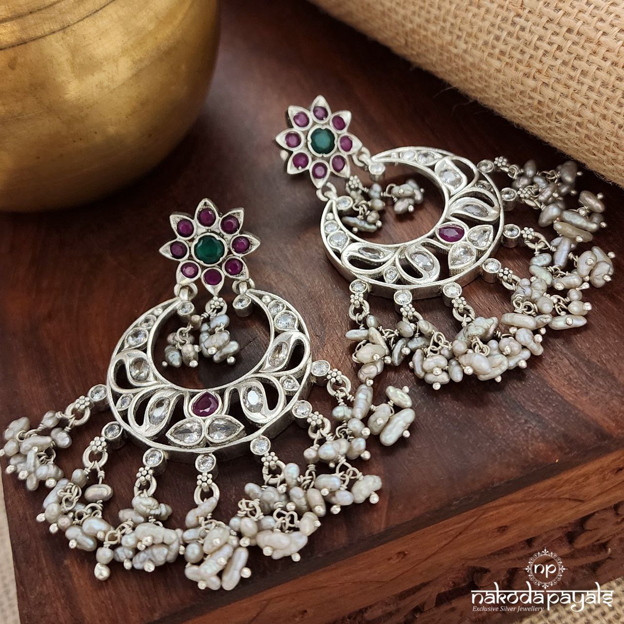 Flower Pearled Drop Earrings (C3273)