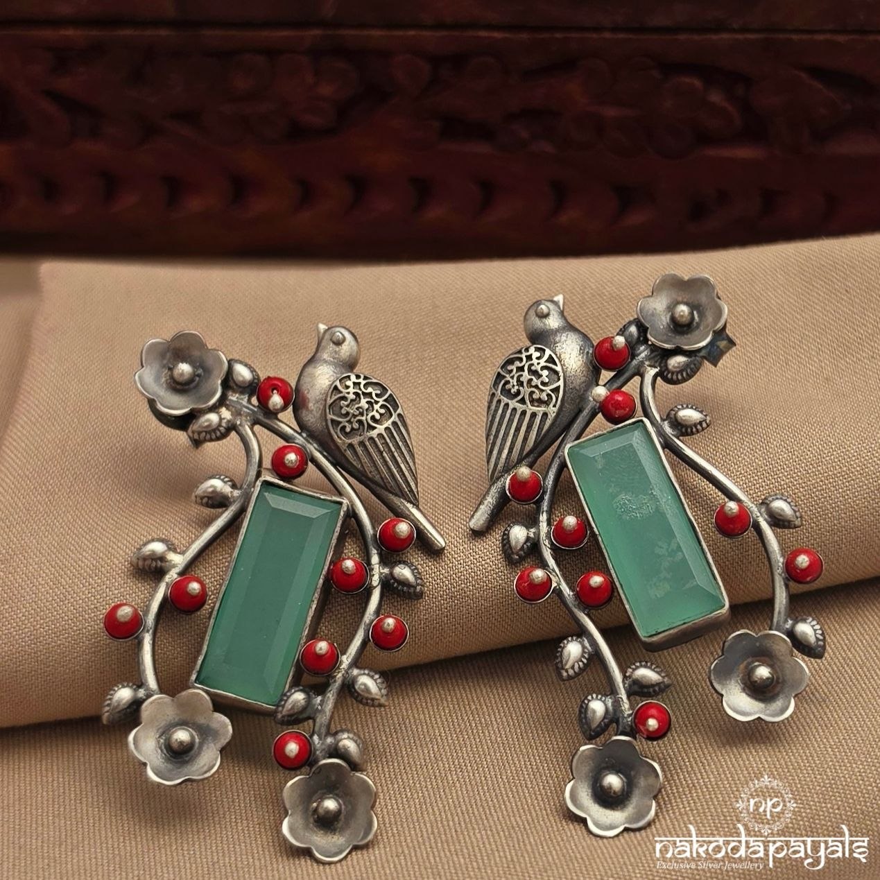 Coral Floral Birdy Chandbali (C4133)